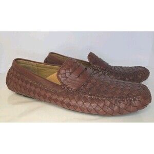 Robert Zur Mens San Tropaz Brown Woven Leather Driving Loafers Arch Support 11.5